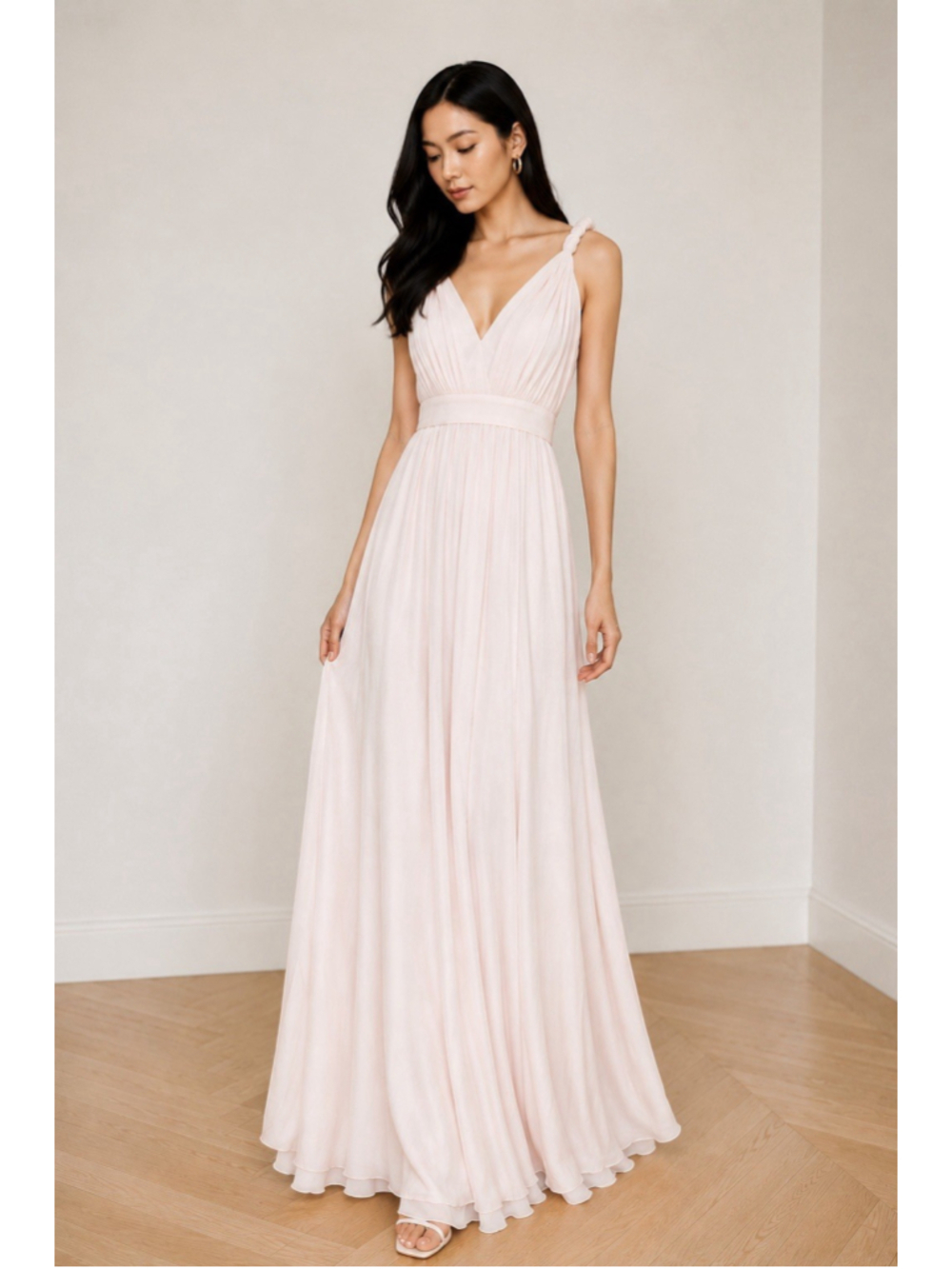 L’Agence Blush Pink Maxi Dress Chiffon Empire Waist Formal Bridal Wedding Guest